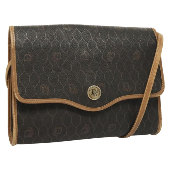 Christian Dior Honeycomb Canvas Shoulder Bag PVC Black Gold Auth ep9643