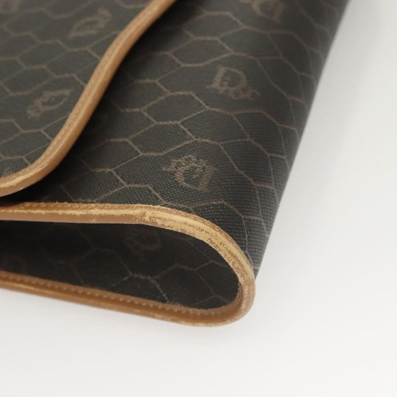 Christian Dior Honeycomb Canvas Shoulder Bag PVC Black Gold Auth ep9643