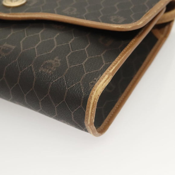 Christian Dior Honeycomb Canvas Shoulder Bag PVC Black Gold Auth ep9643