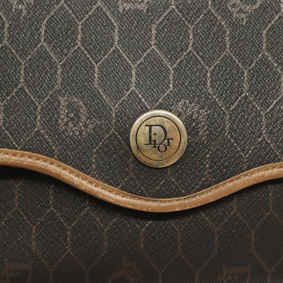 Christian Dior Honeycomb Canvas Shoulder Bag PVC Black Gold Auth ep9643