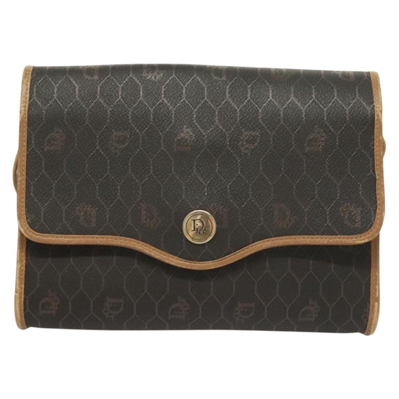 Christian Dior Honeycomb Canvas Shoulder Bag PVC Black Gold Auth ep9643