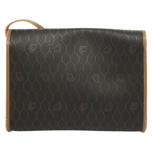 Christian Dior Honeycomb Canvas Shoulder Bag PVC Black Gold Auth ep9643