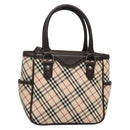 BURBERRY Nova Check Hand Bag Canvas Beige Silver Auth ep9645-1