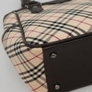 BURBERRY Nova Check Hand Bag Canvas Beige Silver Auth ep9645-14