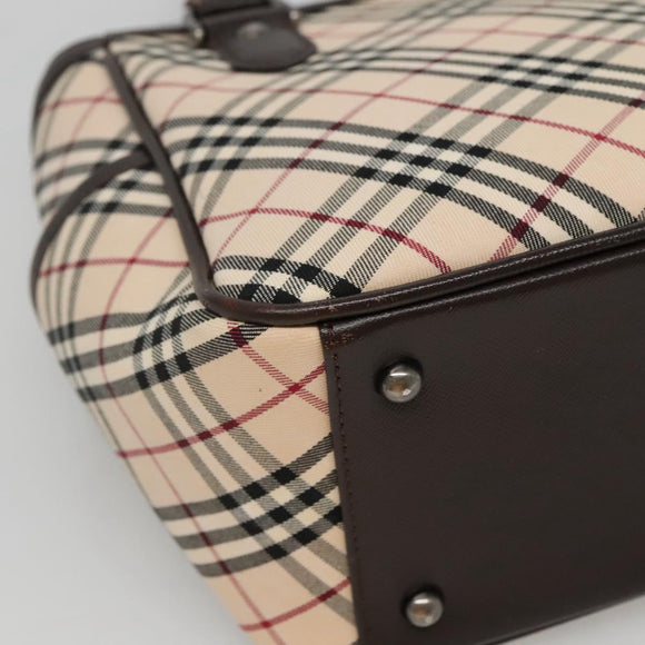 BURBERRY Nova Check Hand Bag Canvas Beige Silver Auth ep9645