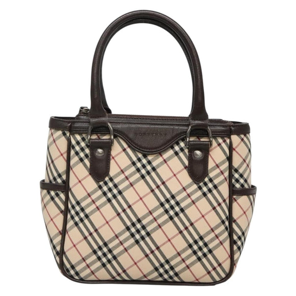 BURBERRY Nova Check Hand Bag Canvas Beige Silver Auth ep9645