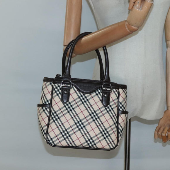 BURBERRY Nova Check Hand Bag Canvas Beige Silver Auth ep9645