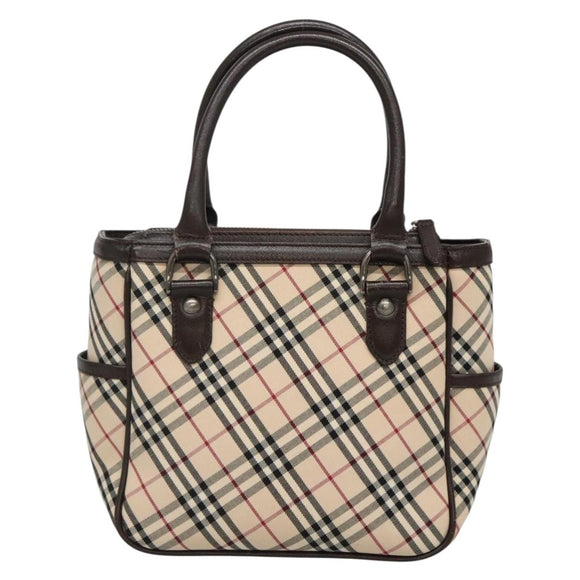 BURBERRY Nova Check Hand Bag Canvas Beige Silver Auth ep9645
