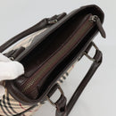 BURBERRY Nova Check Hand Bag Canvas Beige Silver Auth ep9645-6