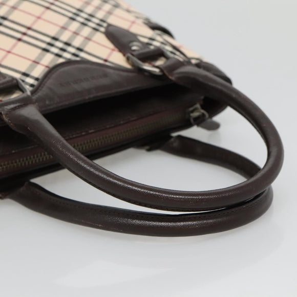 BURBERRY Nova Check Hand Bag Canvas Beige Silver Auth ep9645