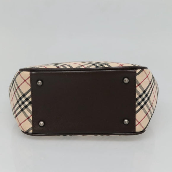 BURBERRY Nova Check Hand Bag Canvas Beige Silver Auth ep9645