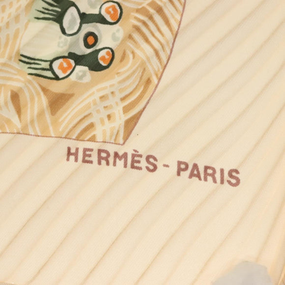HERMES Pleated Carre 90 Scarf ""SULFURE&PRESSE PAPIERS2 "" Silk Auth ep9648