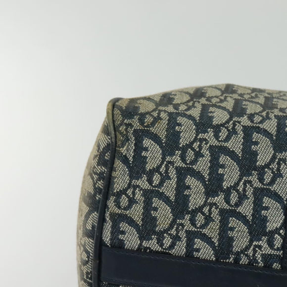 Christian Dior Trotter Canvas Boston Bag Navy Gold Auth ep9664