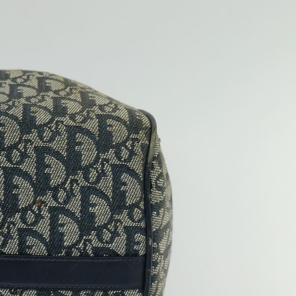 Christian Dior Trotter Canvas Boston Bag Navy Gold Auth ep9664