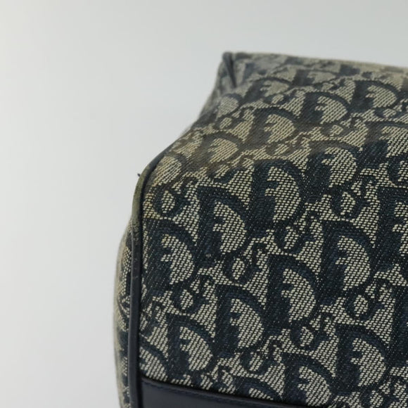 Christian Dior Trotter Canvas Boston Bag Navy Gold Auth ep9664