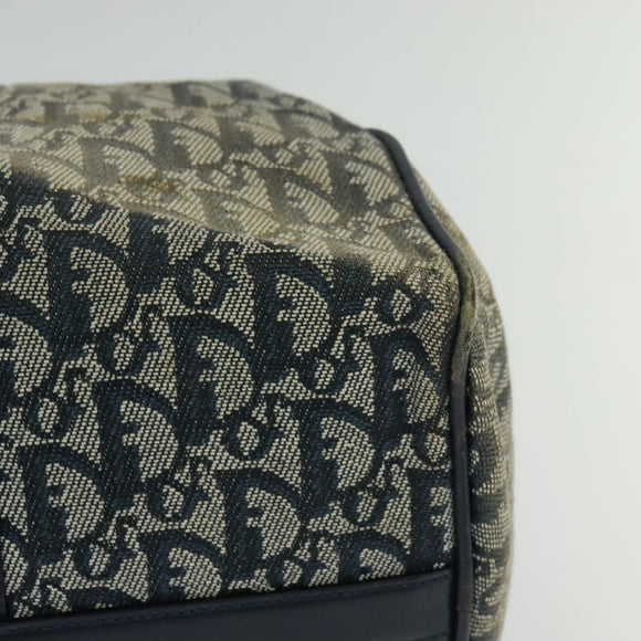 Christian Dior Trotter Canvas Boston Bag Navy Gold Auth ep9664