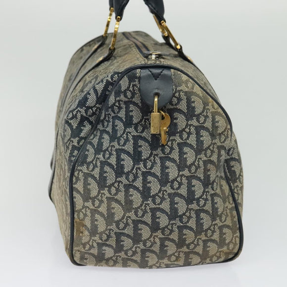 Christian Dior Trotter Canvas Boston Bag Navy Gold Auth ep9664