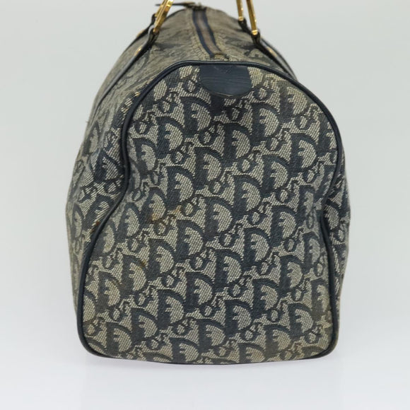 Christian Dior Trotter Canvas Boston Bag Navy Gold Auth ep9664