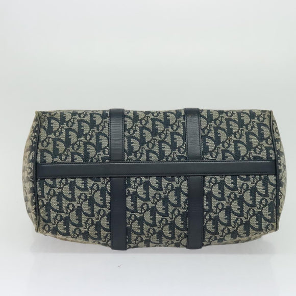 Christian Dior Trotter Canvas Boston Bag Navy Gold Auth ep9664