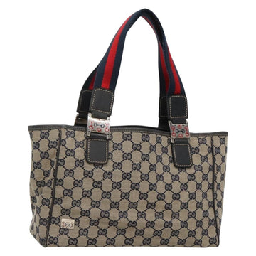 GUCCI GG Canvas Sherry Line Hand Bag Navy Silver 145810 Auth ep9675