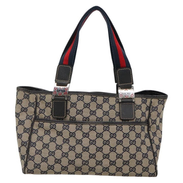 GUCCI GG Canvas Sherry Line Hand Bag Navy Silver 145810 Auth ep9675 - 0