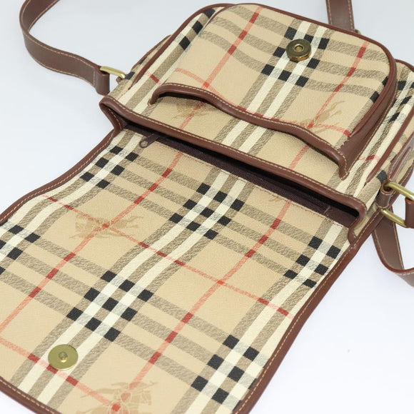 Burberrys Nova Check Shoulder Bag PVC Leather Beige Gold Auth ep9677