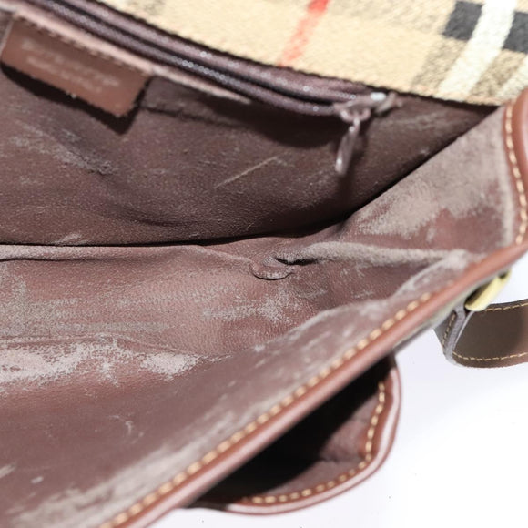 Burberrys Nova Check Shoulder Bag PVC Leather Beige Gold Auth ep9677