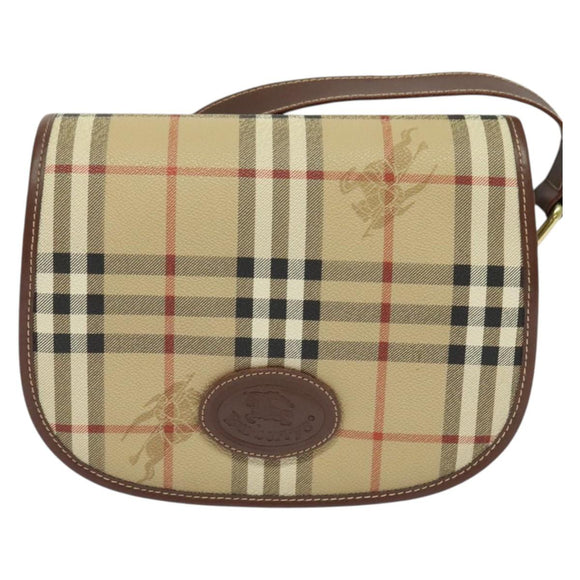 Burberrys Nova Check Shoulder Bag PVC Leather Beige Gold Auth ep9677