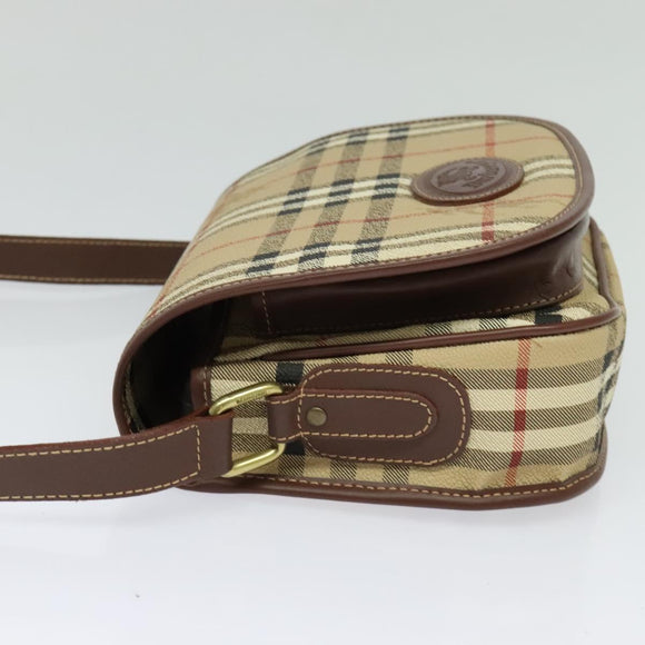 Burberrys Nova Check Shoulder Bag PVC Leather Beige Gold Auth ep9677