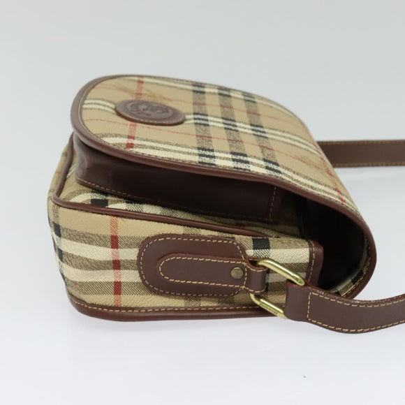 Burberrys Nova Check Shoulder Bag PVC Leather Beige Gold Auth ep9677