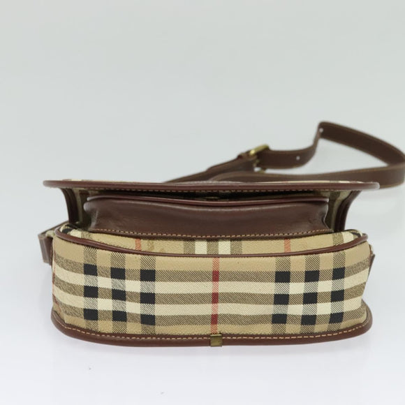 Burberrys Nova Check Shoulder Bag PVC Leather Beige Gold Auth ep9677