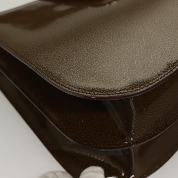 CELINE Schultertasche Lackleder Khaki Silber Auth ep9681