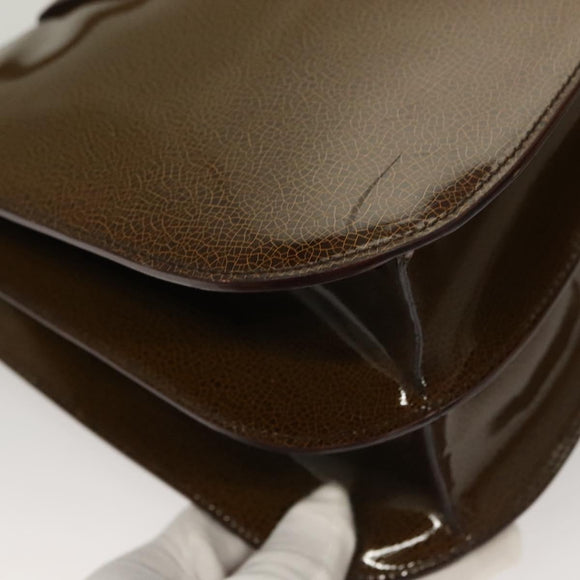 CELINE Schultertasche Lackleder Khaki Silber Auth ep9681