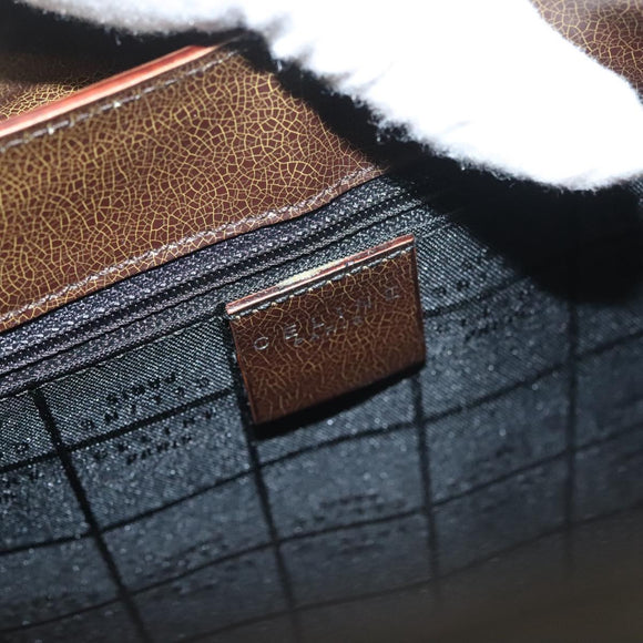 CELINE Shoulder Bag Patent leather Khaki Silver Auth ep9681