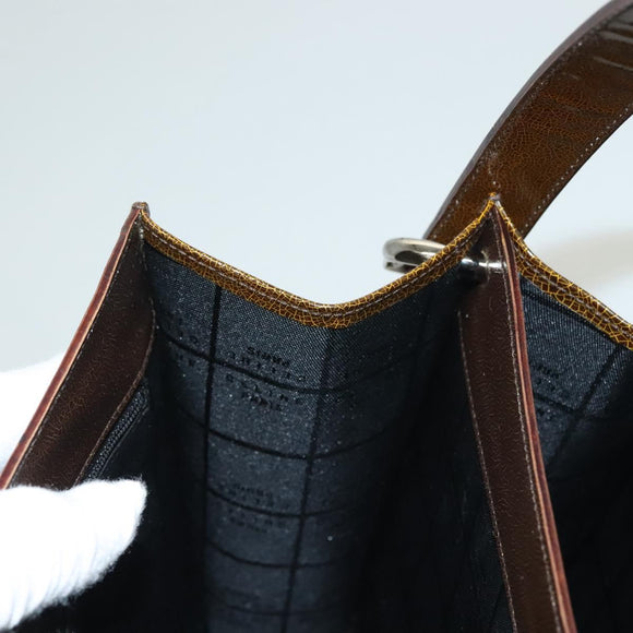 CELINE Shoulder Bag Patent leather Khaki Silver Auth ep9681