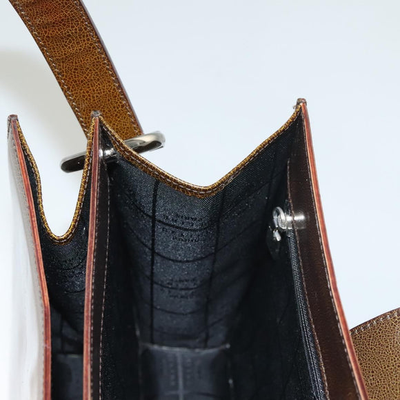 CELINE Shoulder Bag Patent leather Khaki Silver Auth ep9681