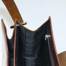 CELINE Shoulder Bag Patent leather Khaki Silver Auth ep9681-20