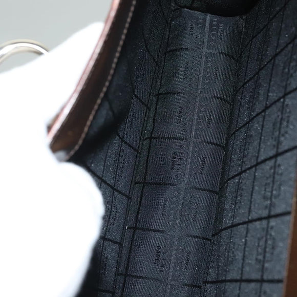 CELINE Shoulder Bag Patent leather Khaki Silver Auth ep9681