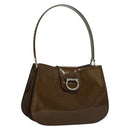 CELINE Shoulder Bag Patent leather Khaki Silver Auth ep9681-1