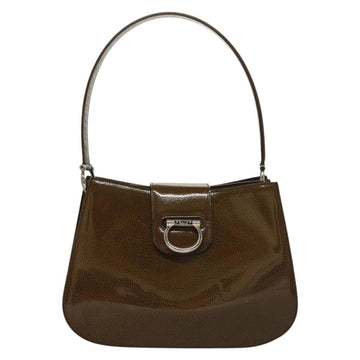 CELINE Shoulder Bag Patent leather Khaki Silver Auth ep9681 - 0