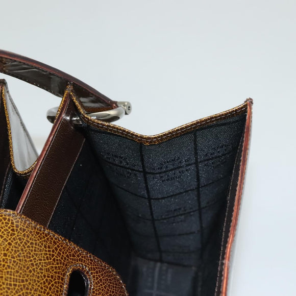 CELINE Shoulder Bag Patent leather Khaki Silver Auth ep9681