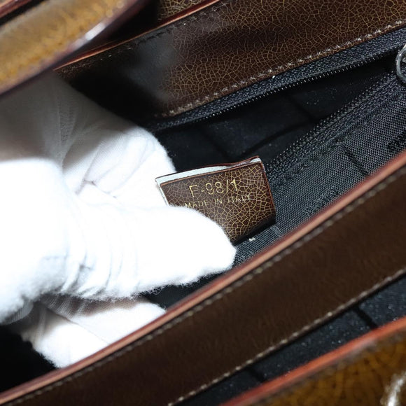 CELINE Shoulder Bag Patent leather Khaki Silver Auth ep9681