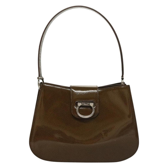 CELINE Schultertasche Lackleder Khaki Silber Auth ep9681