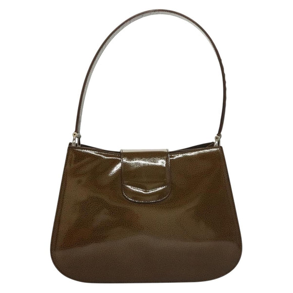 CELINE Schultertasche Lackleder Khaki Silber Auth ep9681
