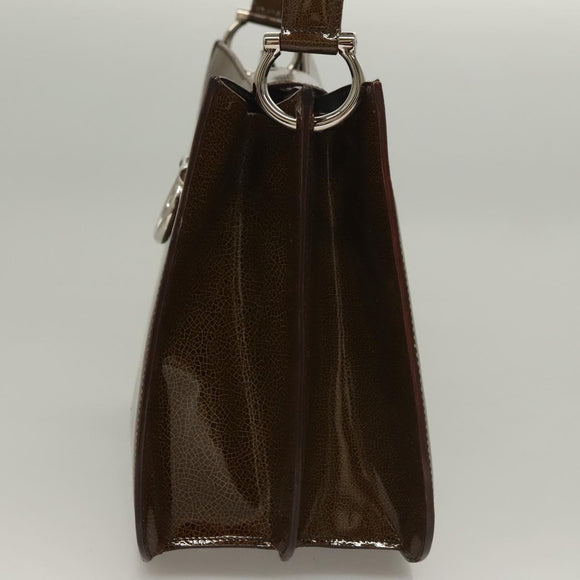 CELINE Schultertasche Lackleder Khaki Silber Auth ep9681