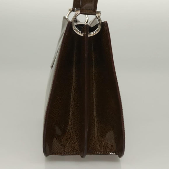 CELINE Schultertasche Lackleder Khaki Silber Auth ep9681