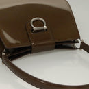 CELINE Shoulder Bag Patent leather Khaki Silver Auth ep9681-6