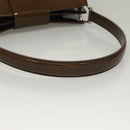 CELINE Shoulder Bag Patent leather Khaki Silver Auth ep9681-7