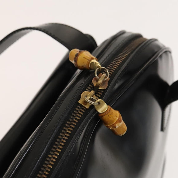 GUCCI Shoulder Bag Patent leather Black Gold Auth ep9690