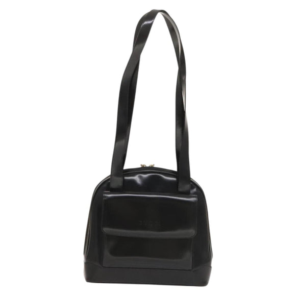 GUCCI Shoulder Bag Patent leather Black Gold Auth ep9690